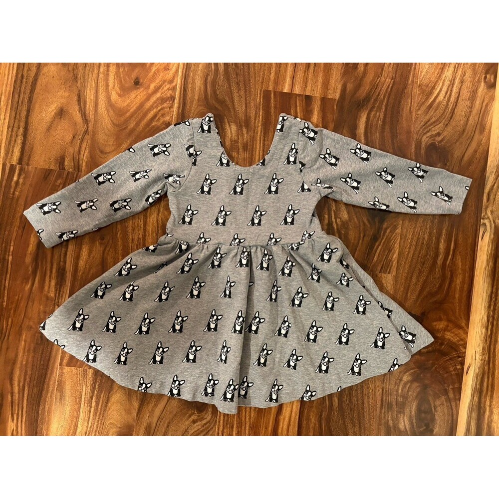 Monica & Andy Long Sleeve Just Dance Dress, Gray with French Bulldogs, Size 2T